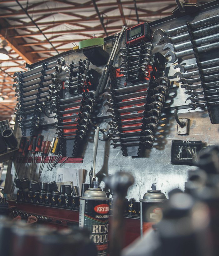 Organized tool wall in the workshop